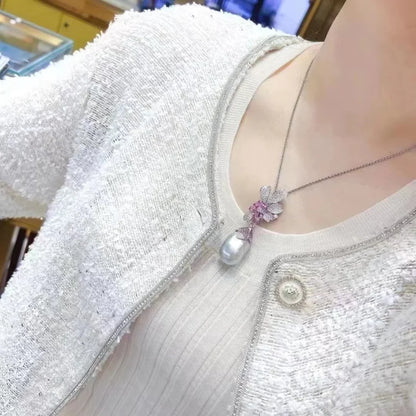 MeiBaPJ Natural Baroque Pearls Fashion Pink Zircons Jewelry Set 925 Silver Pendant Earrings Fine Wedding Jewelry for Women