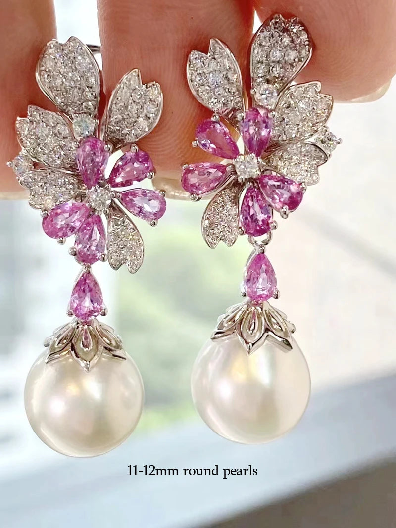 MeiBaPJ Natural Baroque Pearls Fashion Pink Zircons Jewelry Set 925 Silver Pendant Earrings Fine Wedding Jewelry for Women