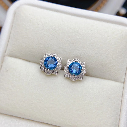 FS Fashion 5mm Natural Topaz Earrings S925 Sterling Silver Simple Fine Charm Weddings Jewelry for Women MeiBaPJ Certificate
