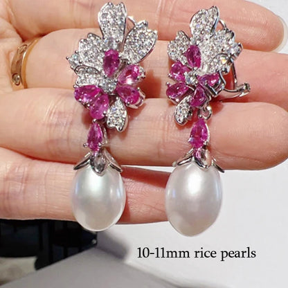 MeiBaPJ Natural Baroque Pearls Fashion Pink Zircons Jewelry Set 925 Silver Pendant Earrings Fine Wedding Jewelry for Women