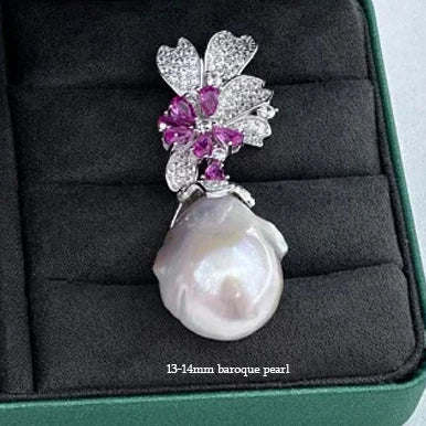 MeiBaPJ Natural Baroque Pearls Fashion Pink Zircons Jewelry Set 925 Silver Pendant Earrings Fine Wedding Jewelry for Women
