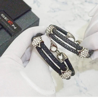 Premium Fit Brand Watch Jewelry Custom Stingray HD Double Crystal Strap Original Thailand Leather Bracelet