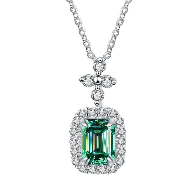 100% Genuine 1ct Green Moissanite Necklace 5x7MM with Certificate Laboratory Diamond Women Jewelry S925 Silver