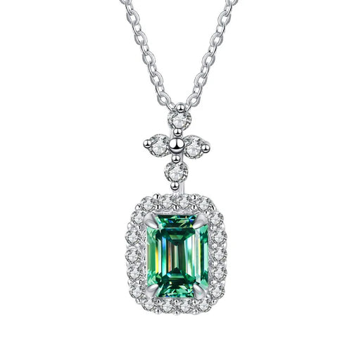 100% Genuine 1ct Green Moissanite Necklace 5x7MM with Certificate Laboratory Diamond Women Jewelry S925 Silver