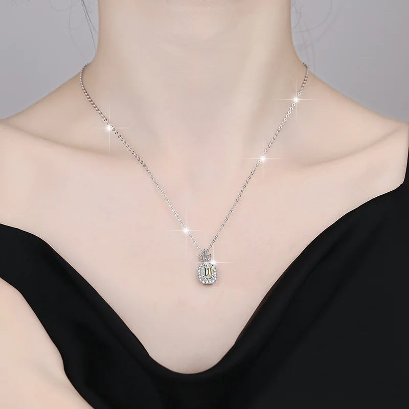 100% Genuine 1ct Green Moissanite Necklace 5x7MM with Certificate Laboratory Diamond Women Jewelry S925 Silver