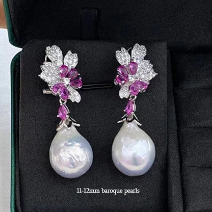 MeiBaPJ Natural Baroque Pearls Fashion Pink Zircons Jewelry Set 925 Silver Pendant Earrings Fine Wedding Jewelry for Women