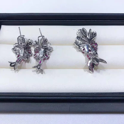 MeiBaPJ Natural Baroque Pearls Fashion Pink Zircons Jewelry Set 925 Silver Pendant Earrings Fine Wedding Jewelry for Women